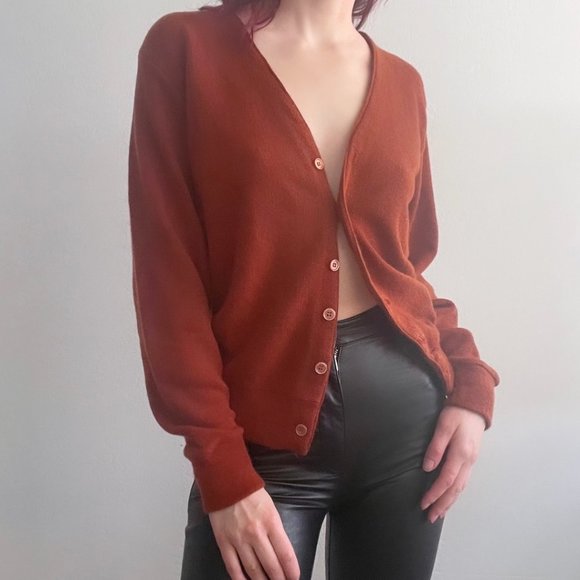 Vintage Sweaters - King's Road Vintage Burnt Orange Rust Oversized Cardigan